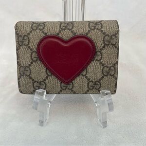 Gucci Coated Canvas Wallet with Red Heart Accent